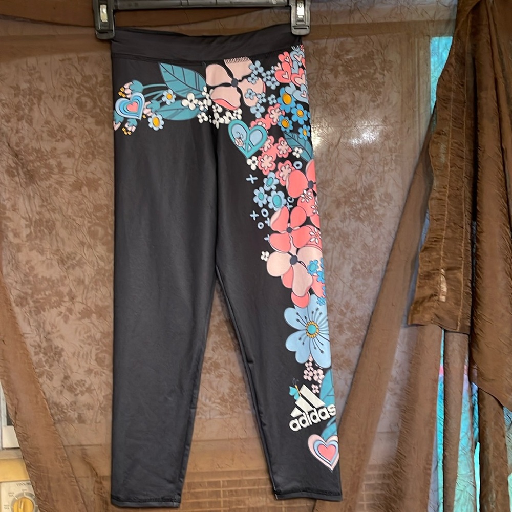 Black Floral Print Adidas Leggings